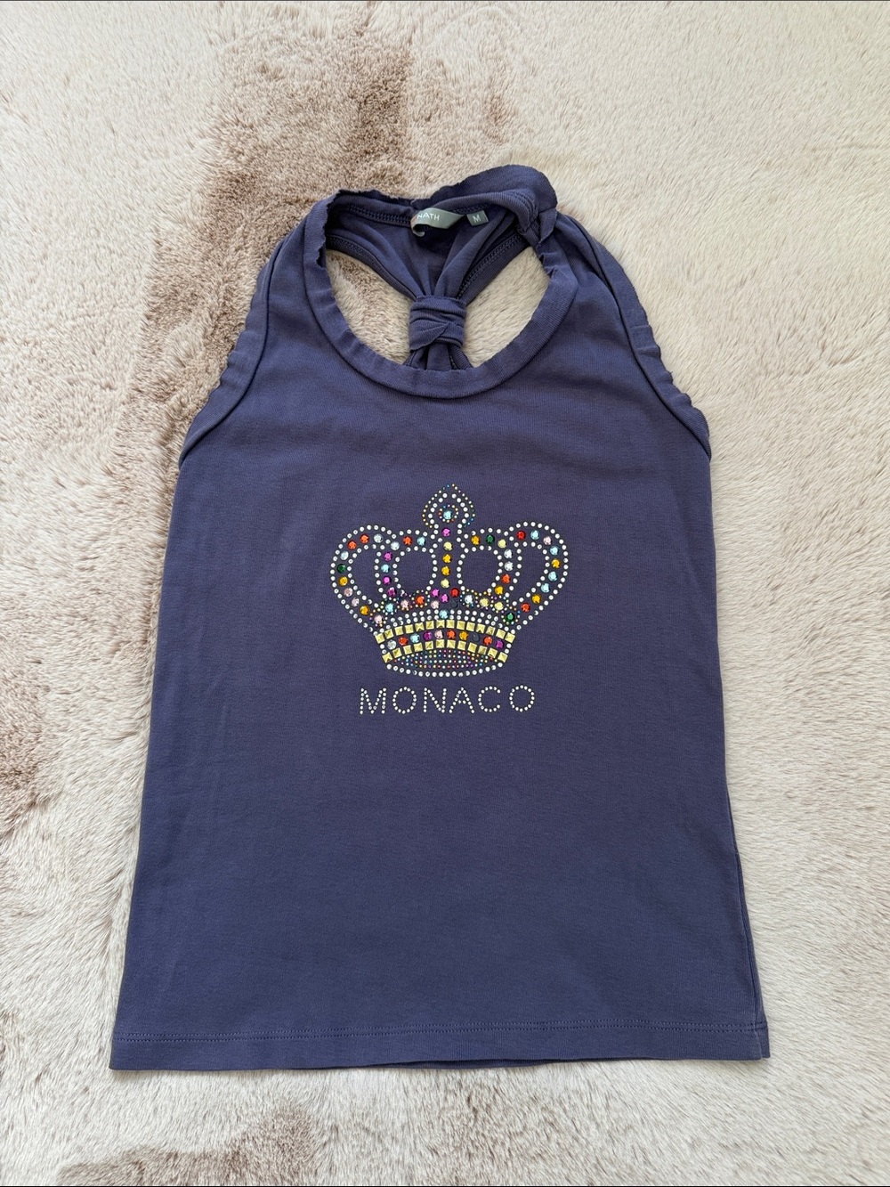 Y2K Monaco Kids Girls Navy Tank Top with Gem Crown